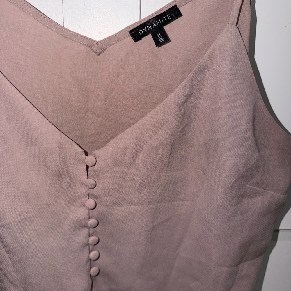 Dynamite Dusty Mauve Button-Front Spaghetti Strap Cami - Picture 2 of 3